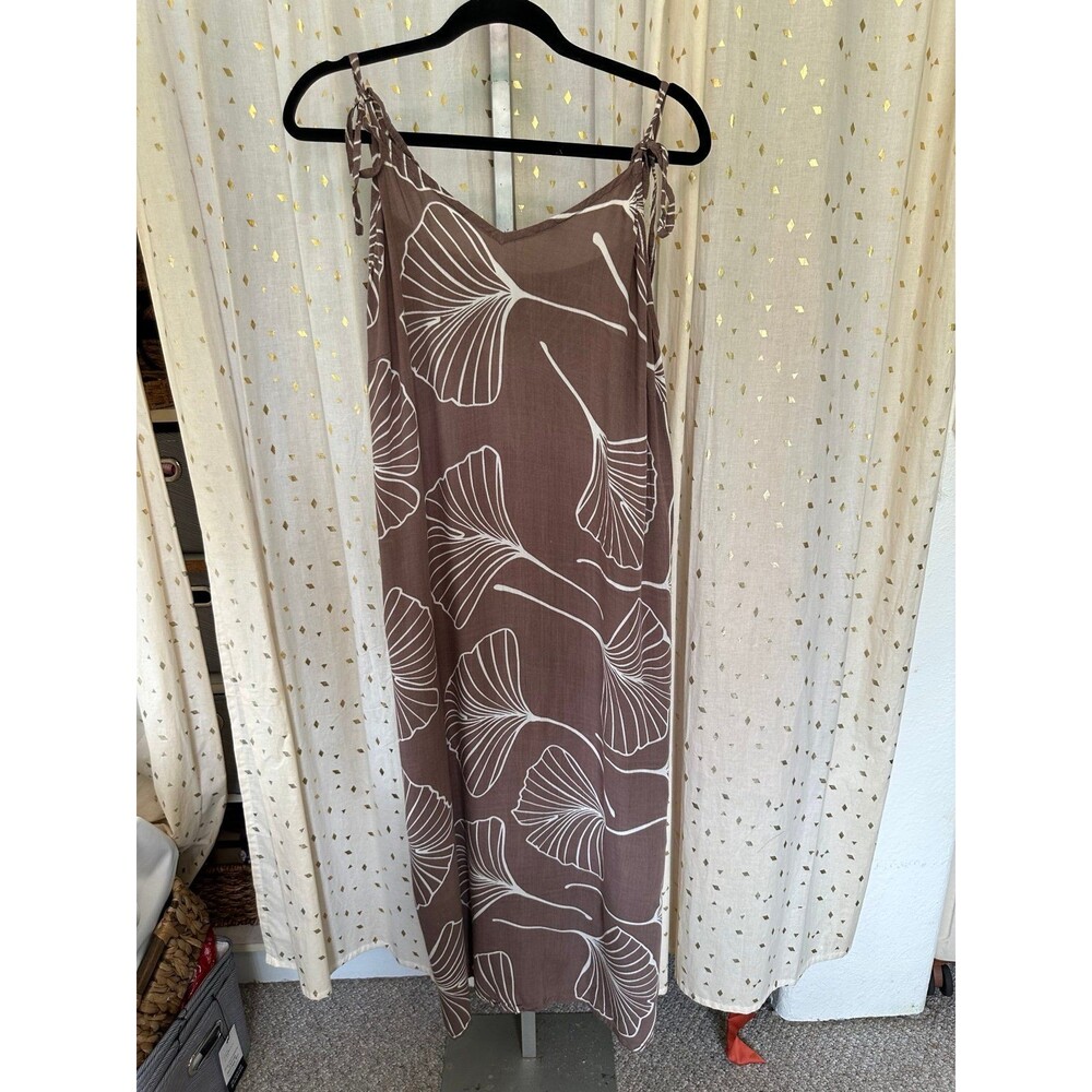 Marcella Hawaiian Ginkgo Biloba Leaf Self Tie Semi Sheer Dress One Size